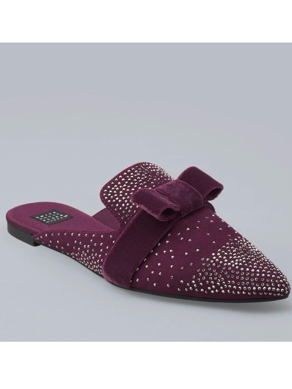 WHBM PLUM VELVET BOW EMBELLISHED MULES